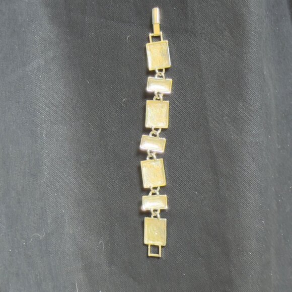 Vintage LIZ CLAIBORNE Beige & Silvertone Link Bracelet Floral Design  Rhinestone - Picture 6 of 7